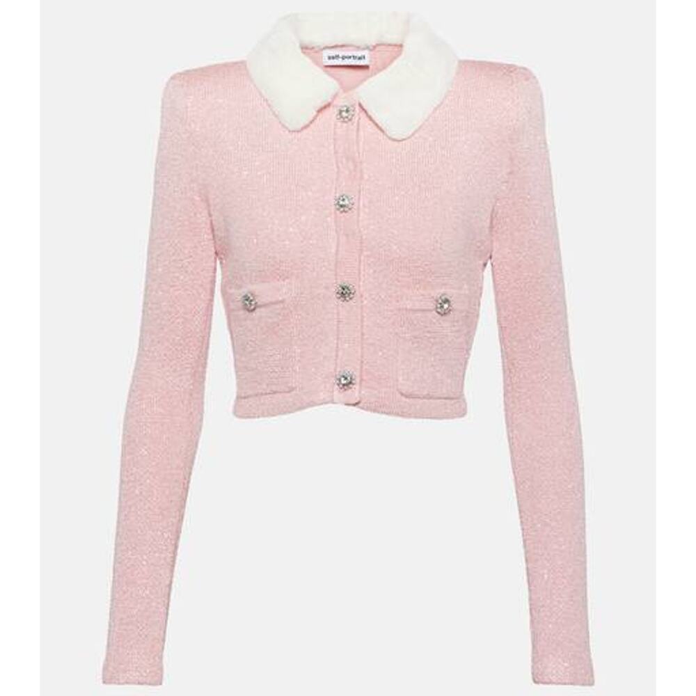 Self-Portrait Pink Cardigan with White Collar
